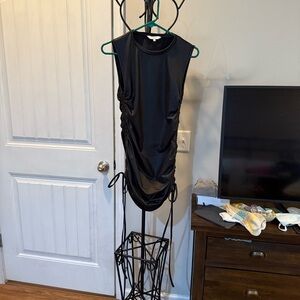 Ladies, faux leather Black Sleeveless dress, size Lg, Tightens/loosens on sides.
